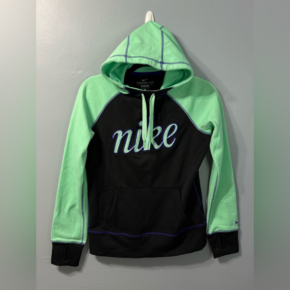Nike Therma-FIT Hoodie in Black and Mint‎ Green with Purple Outlines Women’s S